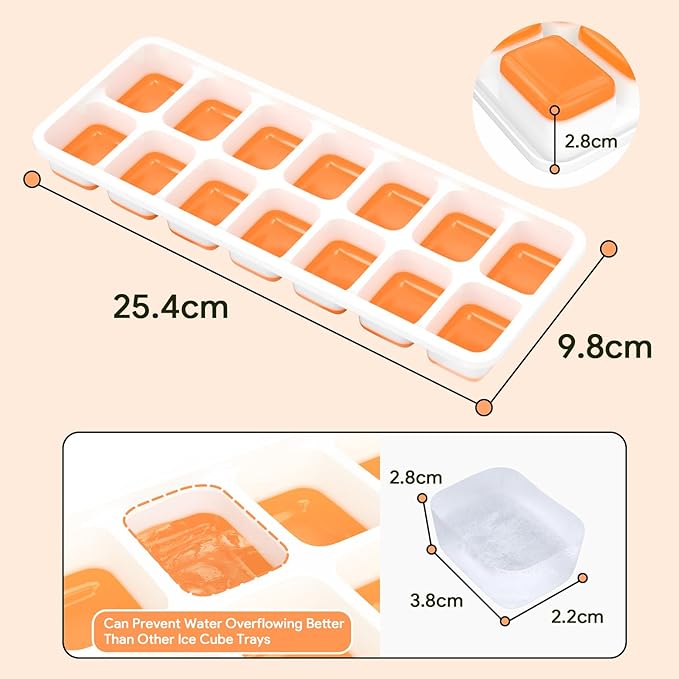 Ice Cube Trays 4 Pack, Airabc Silicone Ice Cube Trays with Removable Lid, Easy-Release Flexible 14-cube Ice Trays, LFGB Certified and BPA Free, Stackable Ice Trays with Covers for Cocktail, Freezer