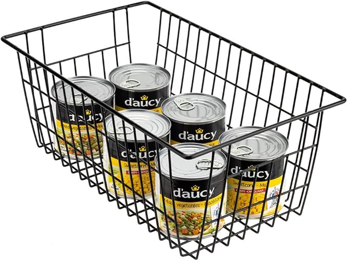 SANNO Freezer Baskets Wire Storage Baskets Closet Baskets Bin Farmhouse Organizer Storage Bins Large Organizer Bins for Home, Office, Bathroom, Pantry Organization Storage -Black Set of 3, 15.7"