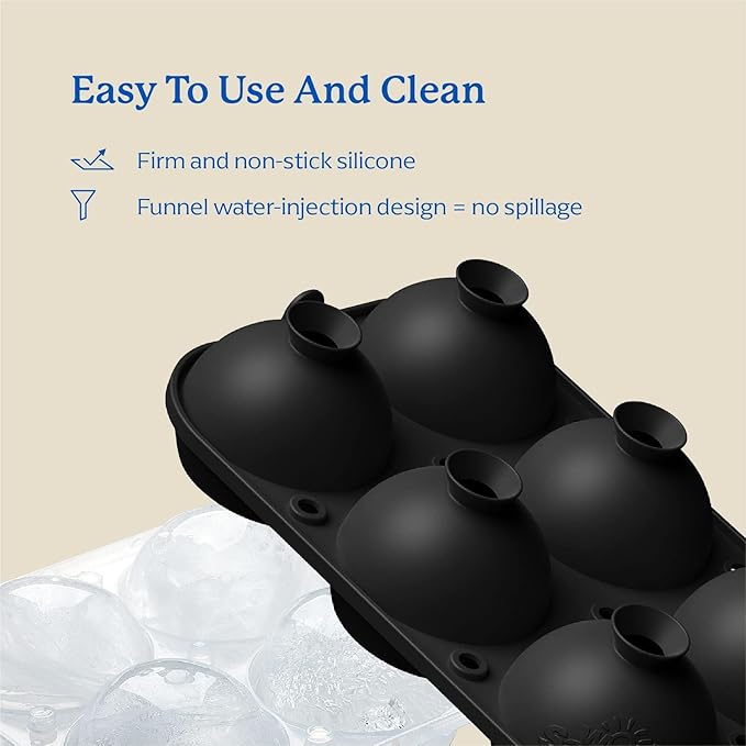 Samuelworld Large Ice Ball Maker with Lid, 12 x 2.5 Inch Ice Balls - Food Grade, Easy To Fill Round Silicone Ice Tray, Perfect Spheres Craft Ice Maker for Whiskey, Cocktails, Gifting - Black