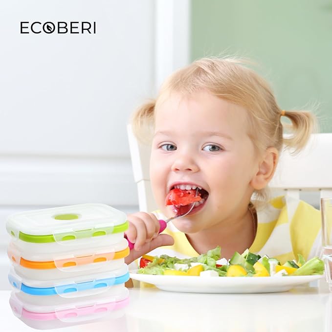 ECOBERI Small Collapsible Silicone Containers, Perfect for Snacks, Travel, Space-Saving Storage, Set of 4