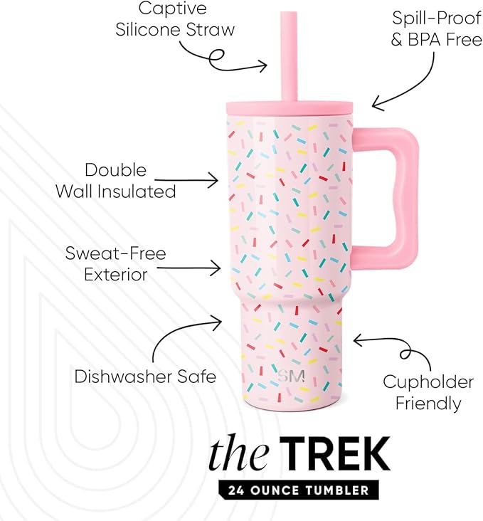 Simple Modern Kids 24 oz Tumbler with Handle and Silicone Straw Lid | Spill Proof and Leak Resistant | Reusable Stainless Steel Bottle | Gift for Kids Boys Girls | Trek Collection | Confetti