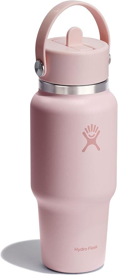 Hydro Flask Travel Water Bottle - Insulated Stainless Steel - Wide Straw Lid, Non Spill, Leakproof in 24 Oz Trillium Pink