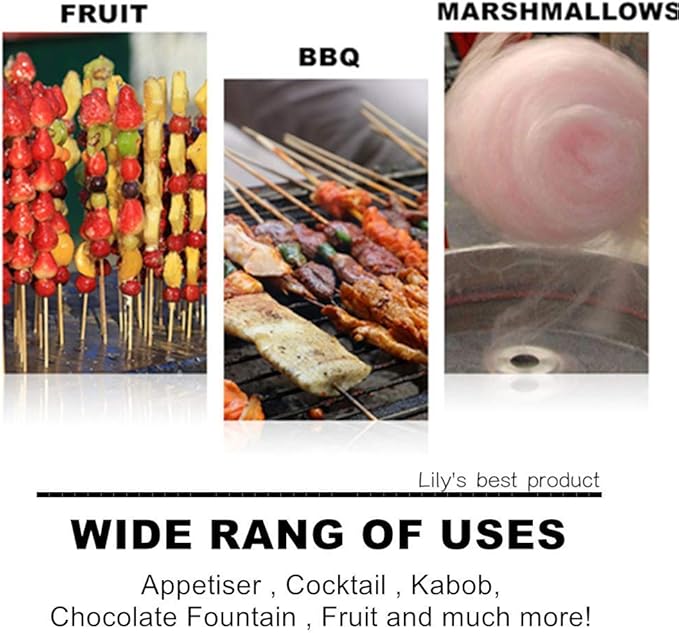 HOPELF 6" Natural Bamboo Skewers for BBQ，Appetiser，Fruit，Cocktail，Kabob，Chocolate Fountain，Grilling，Barbecue，Kitchen，Crafting and Party. Φ=4mm, More Size Choices 8"/10"/12"/14"/16"/30"(100 PCS)