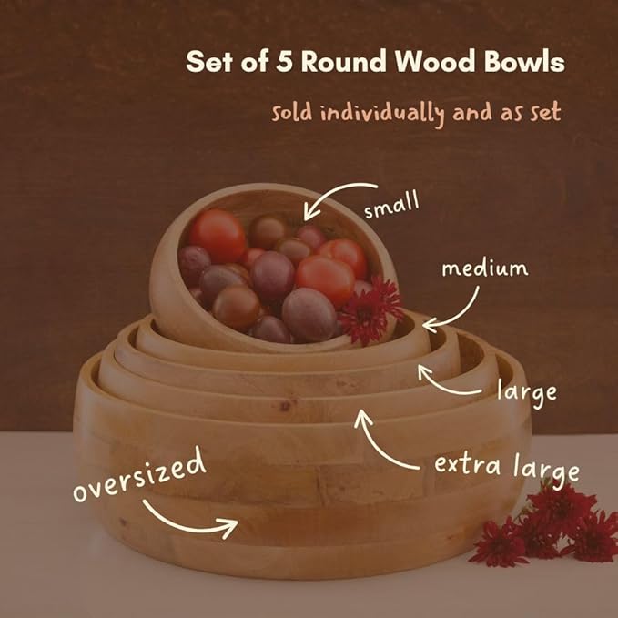 Oversized Salad Bowl, 19" Wide, Big Serving Dish for Pasta, Cut Fruit, Party, Catering, Wedding, Restaurant, Kitchen Countertop Fruit Bowl, Farmhouse Style, Mango Wood