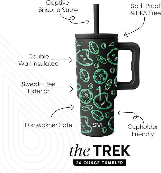 Simple Modern Dude Perfect Kids 24 oz Tumbler with Handle and Silicone Straw Lid | Spill Proof and Leak Resistant | Reusable Stainless Steel Bottle | Gift for Kids | Trek Collection | Neon Sports