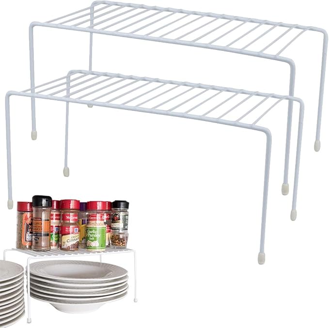Evelots Wire Rack Cabinet Shelf Organizer -2 Pack Sturdy Metal Cabinet Riser Shelf - Double Space-Great for Kitchen, Freezer, Pantry -Rustproof
