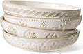 Artena Pasta Bowls, 50oz Large Salad Serving Bowls, 9.75'' Plates Bowls Set of 4, Big White Ceramic Soup Bowls for Kitchen, Embossment Shallow Dinner Bowl, Microwave Dishwasher Safe, Multiple Patterns