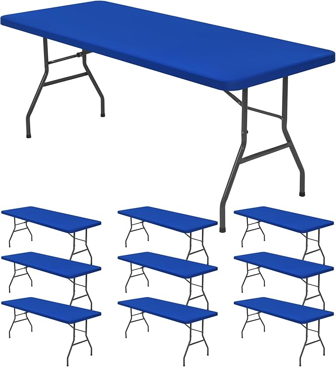 10 Pack Stretch Fabric Table Top Cap Cover, fits 6' Tables, Spandex Table Covers Washable Elastic Rectangle Tablecloth Protector for Indoor Outdoor Party Picnic Wedding, Royal Blue, 30" W x 72" L