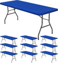 10 Pack Stretch Fabric Table Top Cap Cover, fits 8' Tables, Spandex Table Covers Washable Elastic Rectangle Tablecloth Protector for Indoor Outdoor Party Picnic Wedding, Royal Blue, 30" W x 96" L