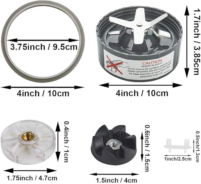 Upgrade Blender Blade Fit for Nutribullet 600w/900w, Replacement Parts Extractor Blade with 2 Rubber Gaskets & 3 Shock Pads & 1 Motor Top Base Gear & 1 Rubber Gear, Blender Accessories (8 Pcs)