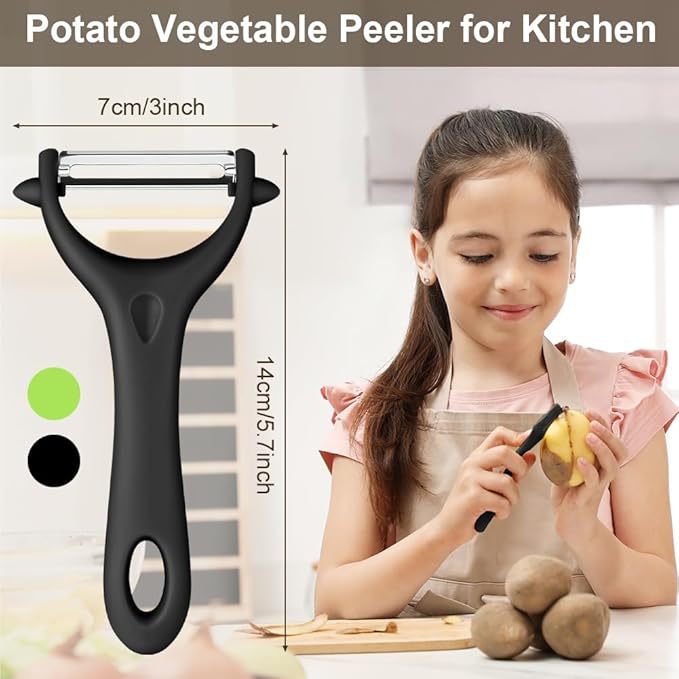 AUAUY 2-Piece Y-Shaped Swivel Vegetable Peeler, Non-Slip Ergonomic Handle, Stainless Steel Blade, Veggie Peeler for Kitchen (Black+Green)