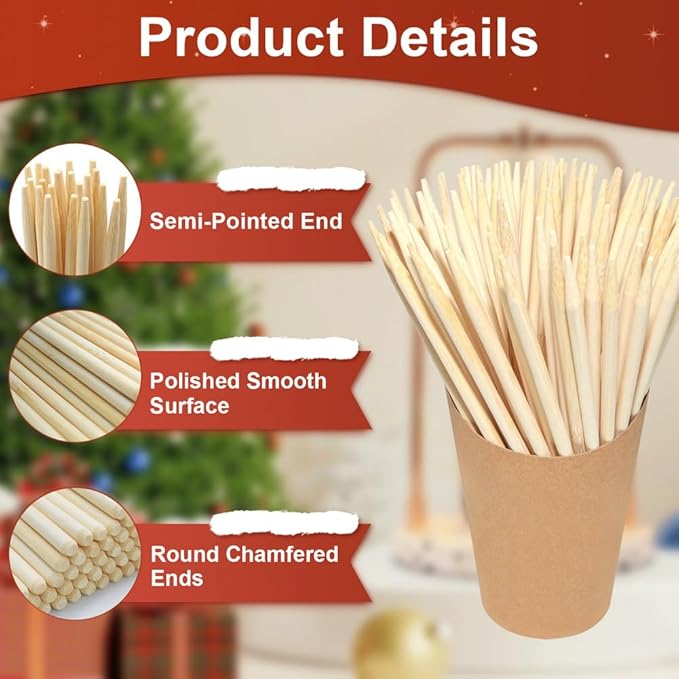 400 pcs Candy Apple Skewer Sticks, PEOUWNES 5mm 5.5 inch Caramel Apple Sticks, Corn Dog Sticks, Rock Candy Stick, Bamboo Skewers for Corn Cob Kabob, Lollipop, Grill