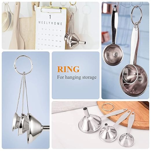 3 in 1 Metal Funnels for Filling Bottles Stainless Steel Small Kitchen Funnel Set for Transferring Essential Oils Liquid Fluid Spice Dry Ingredients Powder, Durable and Dishwash Safe