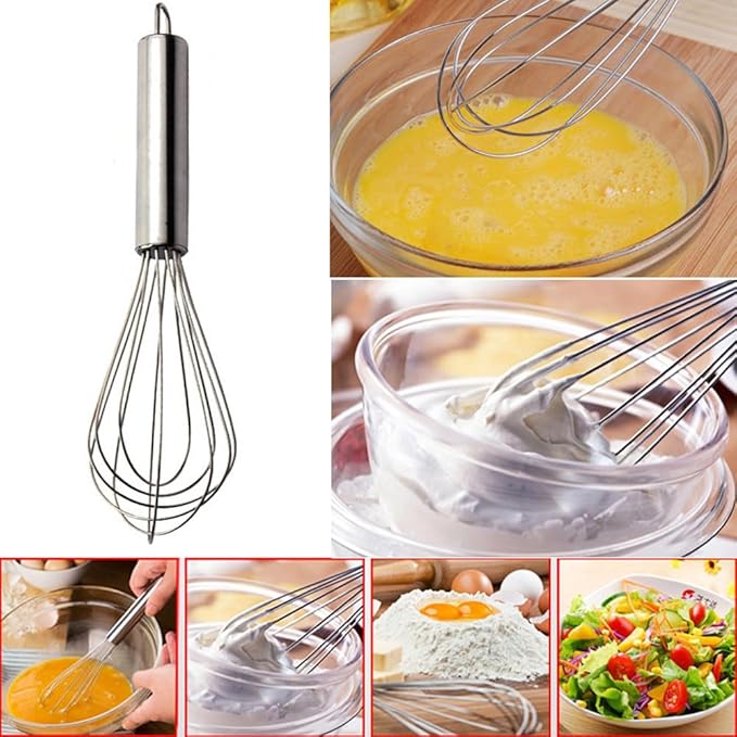 NZM 8 inch Stainless Steel Whisk, Professional Whisk for Kitchen, Balloon Wire Whisks for Cooking