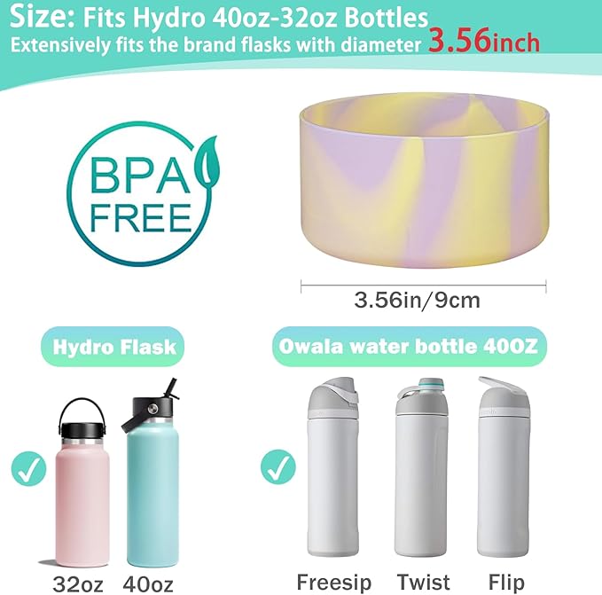 WK IEASON Protective Silicone Base Cover Boot for Hydro Flask Wide Mouth, Anti-Slip Silicone Sleeve Bottom Bumper As Hydro Flask Water Bottle Accessories-3.56inch Bottom Diameter