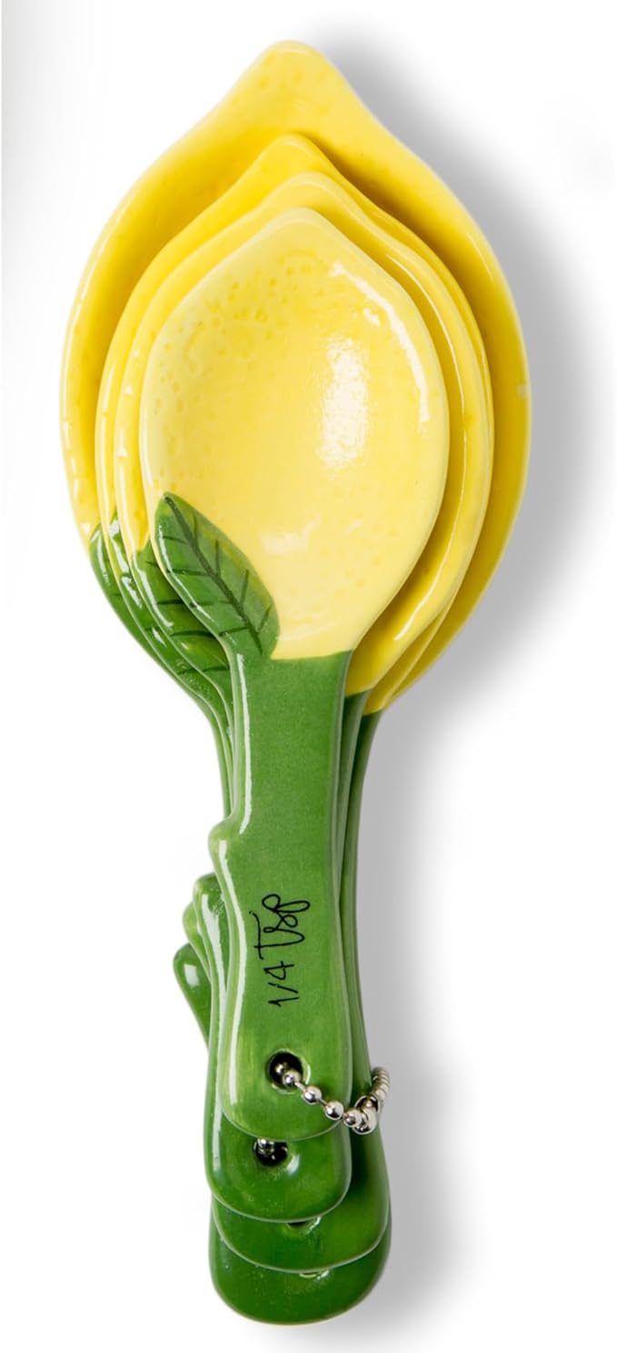 Lemon Ceramic Spoons Set: Lemon Shaped Measuring Spoons: 1 Tablespoon, 1 Teaspoon, 1/2 Teaspoon and 1/4 Teaspoon