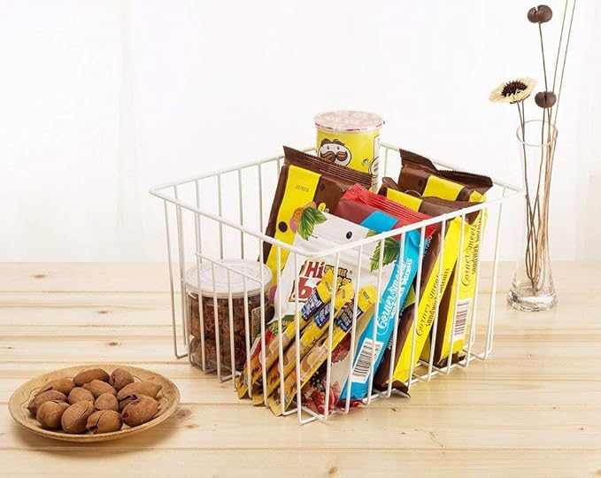 SANNO Freezer Baskets Freezer Wire Storage Basket, Organizer Food Storage Bin with Handles for Cabinets, Pantry, Closets, Bedrooms 11.8" x 11.8" x7"