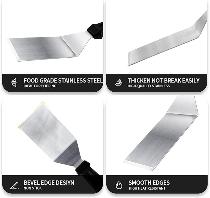 Metal Spatulas for kitchen Use, Professional Serving Spatula with Heat Resistant Handle, 9.8 Inch Stainless Steel Spatula Ideal for Pancakes, Eggs, Griddle Scraper, BBQ or Desserts