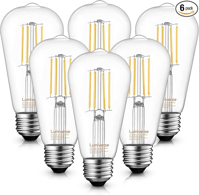 Lumiverse Edison Bulbs 60W Equivalent, Dimmable LED Light Bulbs, CRI 90+, Vintage E26 Lightbulbs, Natural White 4000K, ST19 ST58, 5.5W, Antique Clear Glass, 6 Pack