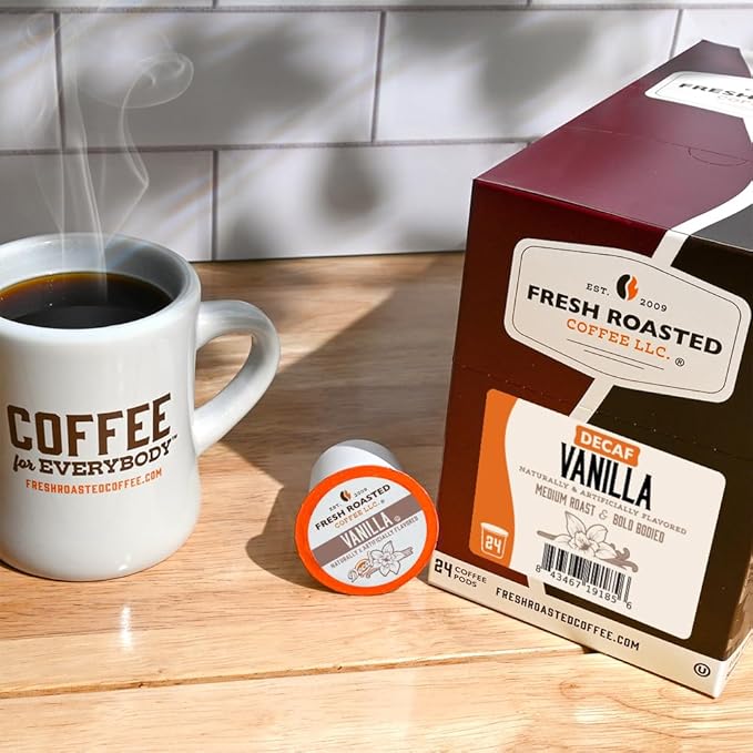 Fresh Roasted Coffee, Decaf Vanilla, Flavored Coffee Pods, K-Cup Compatible, 24 Count