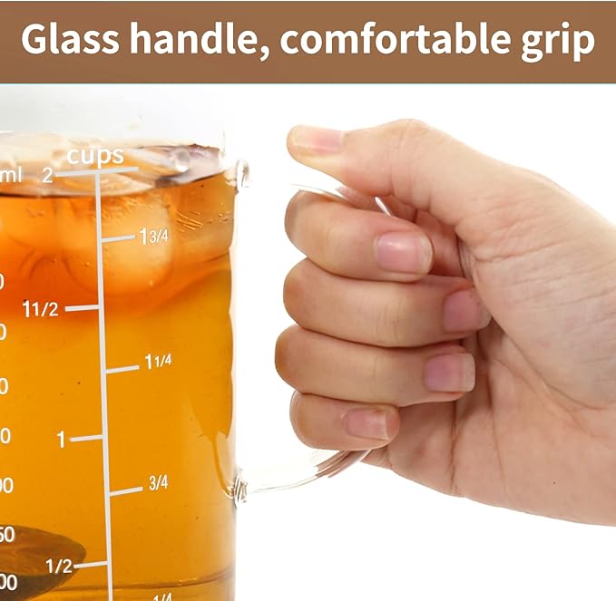 Newness Glass Measuring Cup with Handle, 300 ML (0.3 Liter, 1 1/4 Cup) Measuring Cup with Three Scales (OZ, Cup, ML/CC) and V-Shaped Spout, Measuring Beaker for Kitchen or Restaurant, Easy to Read