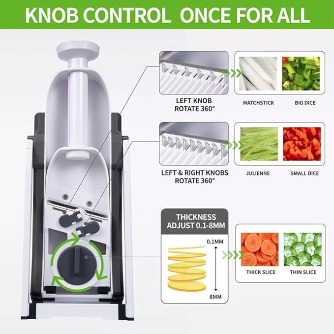 Safe Mandoline Slicer 5 in 1 Vegetable Chopper Food Cutter | Manual Adjustable Food Slicer for Potatoes, Carrots, Onions & Lemons | Multi-Functional Vegetable Grater, Dicer, Shredder & Kitchen Gadget