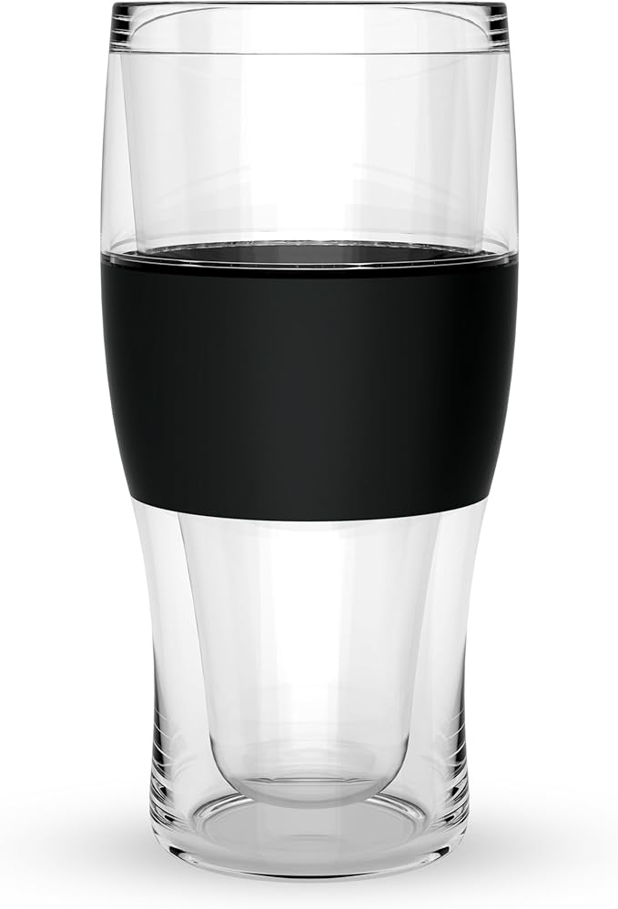 Host FREEZE Beer Glasses, Frozen Beer Mugs, Freezable Pint Glass Set, Insulated Pint Glass to Keep Your Drinks Cold, Double Walled Insulated Glasses, Tumbler for Iced Coffee, 16oz, Set of 2, Black