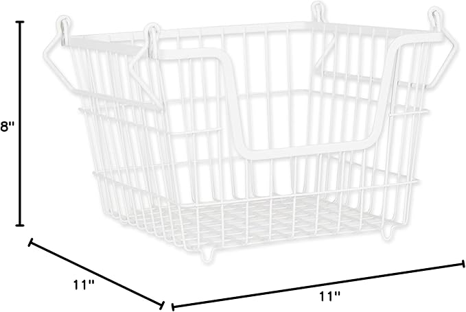 DII Metal Wire Mesh Stackable Utility Storage Bin, Medium, 11x11x8", White