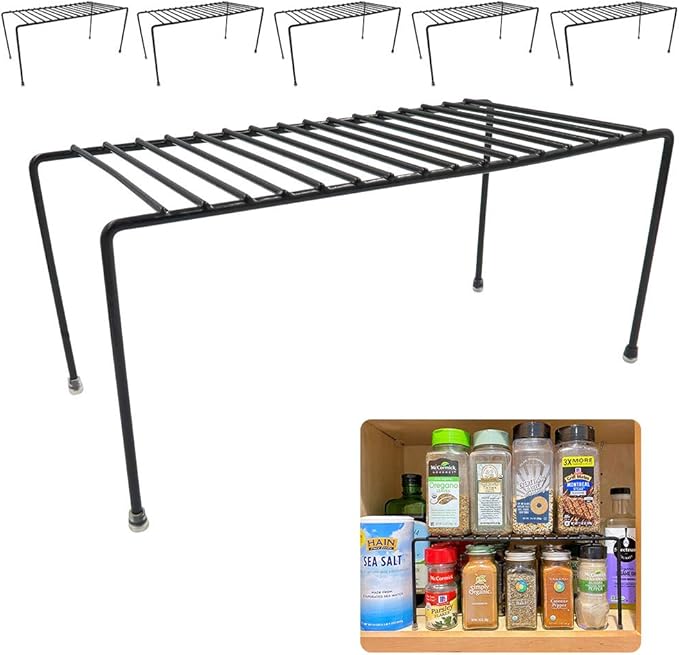 Evelots Kitchen Cabinet Wire Shelf Organizer/Rack - 6 Pack Sturdy Metal Shelf Risers - Double Your Counter Space - Great for Kitchen, Freezer, Pantry and Bathroom - Rustproof - Black