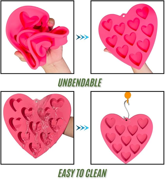 Heart Shaped Cake Pans for Baking, Large 2 Inches Heart Molds, 10 Cavities Suitable for Ice Cube Mold, Chocolate Mold, Valentines Silicone Molds (2, Pink)
