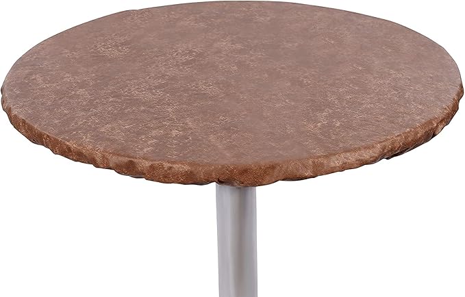 Yourtablecloth Heavy Duty Vinyl Round Fitted Tablecloth (Table Cover) with Flannel Backing Vibrant Colors Elasticized Tablecloth Great for Indoor and Outdoor Dining and Playing Cards 36”Camel Print