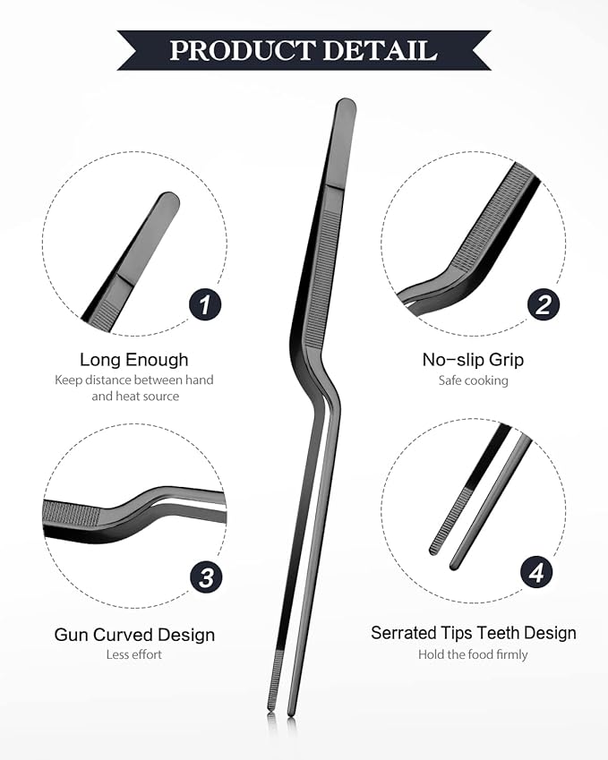 10-inch Cooking Tweezer and Offset Tweezer Set, Tongs Precision Serrated Tips, Stainless Steel Professional Chef Tweezer Kitchen Tools for BBQ, Plating and Serving