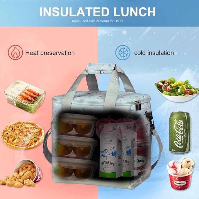 Iknoe Large Cooler Bag Collapsible 24 Can Insulated Bags Leakproof Lunch Cooler Tote with Multi-Pockets for Adult Insulated Thermal Bag for Beach, Picnic, Office Work(Nattier Blue)