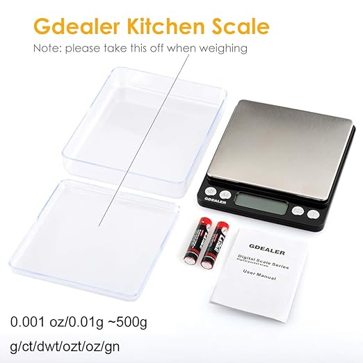 GDEALER Digital Pocket Kitchen Scale 0.001oz/0.01g 500g Kitchen Food Scale Jewelry Weight Compact Scale, Tare, Stainless Steel, Backlit Display, Black