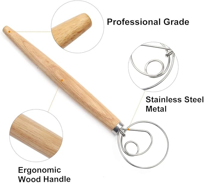 Danish Dough Whisk and Bakers Bread Lame Tool for Baking Cake Pizza, Stainless Steel Dough Scoring Knife with 5 Replacement Blades Leather Storage Cover, Lame Bread Dough Whisk Slashing Tool