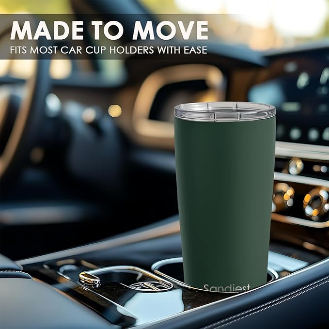 SANDJEST Dark Green Tumbler 20oz Stainless Steel Double Wall Vacuum Insulated, Green Travel Coffee Cup, Gifts for Men Women Birthday Christmas