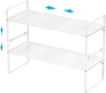 iPEGTOP Expandable Cabinet Storage Shelf Organizer Rack, Heavy Duty Stackable Steel Metal Spice Rack Adjustable Height Pantry Garage Shelf for Counter Kitchen Organization, White - 2 Pack
