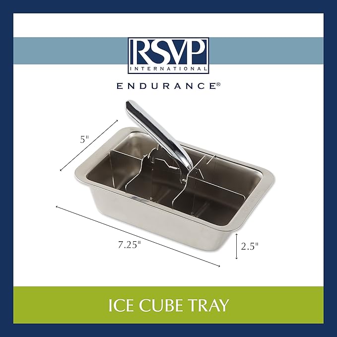 RSVP International Endurance Cocktail Collection, Retro Ice Cube Tray, Stainless Steel, Dishwasher Safe, 7.25x5x2.5"