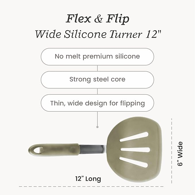 Starpack 'Flex & Flip' Flexible Silicone Turner Spatula (Wide) - High Heat Resistant Spatulas for Cooking Egg 600°F - Silicone Pancake Turner Spatula, LFGB Grade Non Stick Rubber Kitchen Utensils