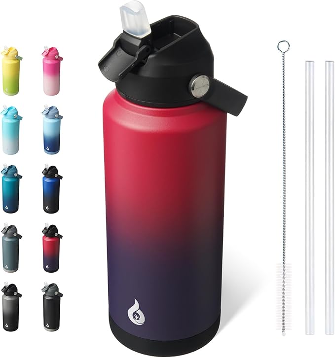 BJPKPK Water Bottle with Straw Lid, 32oz Vacuum Insulated Water Bottles, Metal Stainless Steel Thermo for Sports, Travel, BPA Free Leak Proof Thermo, Cups, Flasks, Tumblers,Charming Red