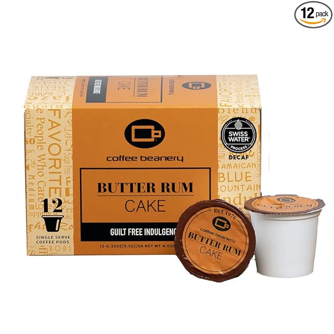 Butter Rum Cake Decaf Coffee Pods by Coffee Beanery | 12ct Medium Roast Arbica Coffee