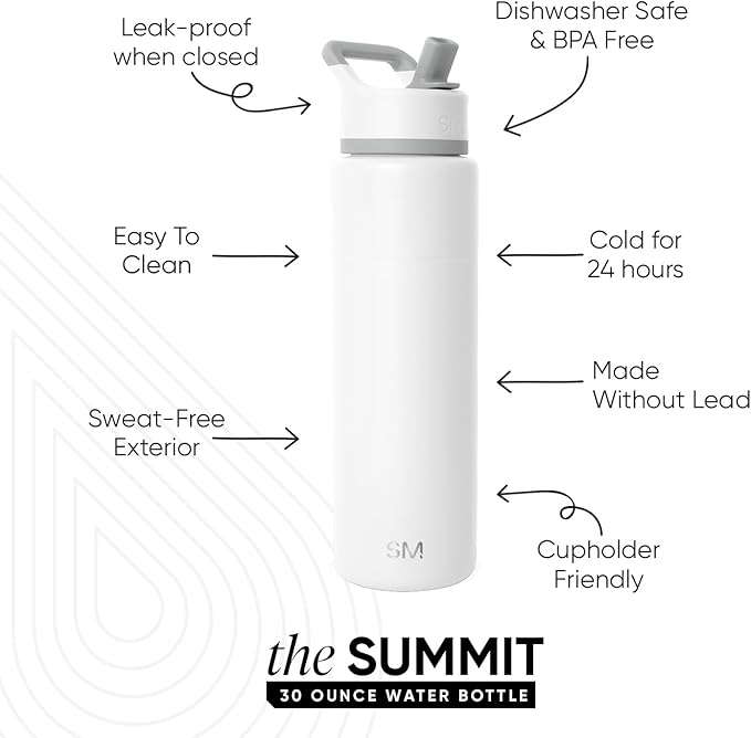 Simple Modern Water Bottle with Straw Lid | Vacuum Insulated Stainless Steel Metal Thermos | Reusable Leak Proof BPA-Free Flask for Sports Gym | Summit Collection | 30oz, Winter White Mix