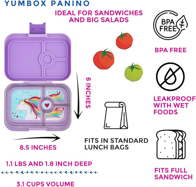 Yumbox Panino Leakproof Bento Lunch Box Container for Kids & Adults (Lavande Purple Unicorn)