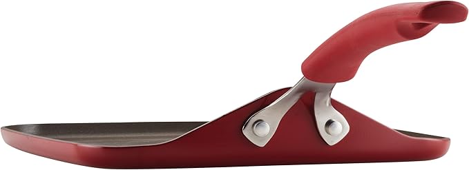 Rachael Ray Cook + Create Nonstick Stovetop Griddle/Grill Pan, Square, 11 Inch, Red