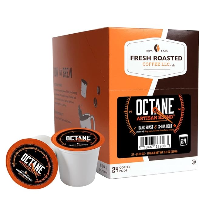 Fresh Roasted Coffee, Octane Italian Dark Roast, Artisan Blend, 24 Pods for K Cup Brewers