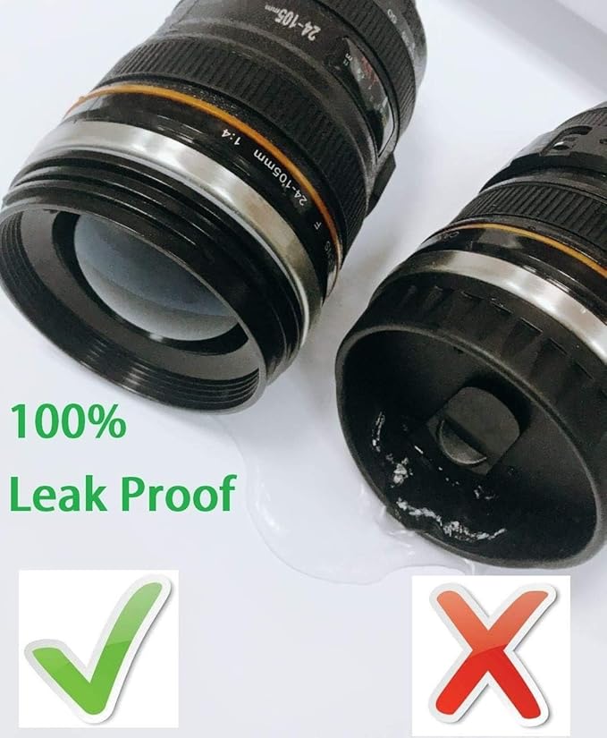 Camera Lens Coffee Mug with Clear Lid – Unique Realistic Lens Cup Replica, Gift for Photography Lovers