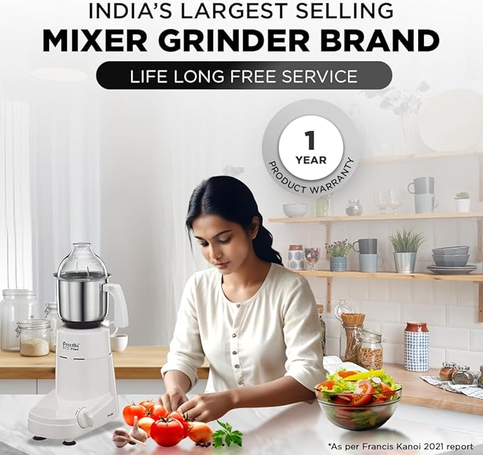 Preethi Eco Plus Mixer Grinder, White, 3 Jar