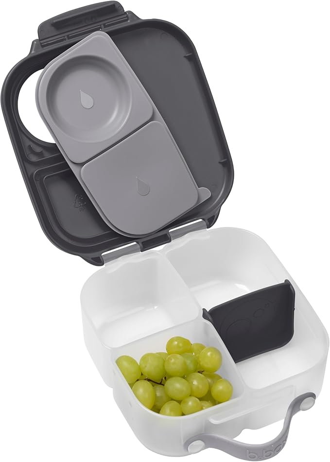 b.box Mini Lunch Box, Bento Box for Kids, Snack Container with 2 Leak Proof Compartments, Reusable Snack Containers with Lids, Kids Lunch Boxes Ages 3+, BPA Free, 4 1/4 Cup Capacity (Graphite)
