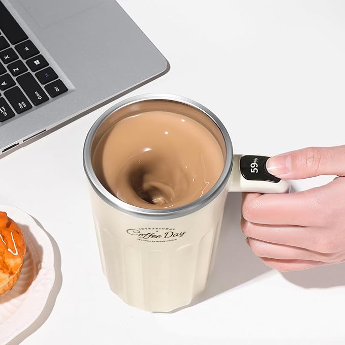 Self Stirring Mug,Self Stirring Coffee Mug,Suitable for Coffee, Milk, Cocoa and Other Beverages (Cream-temperature, 12 Ounces)