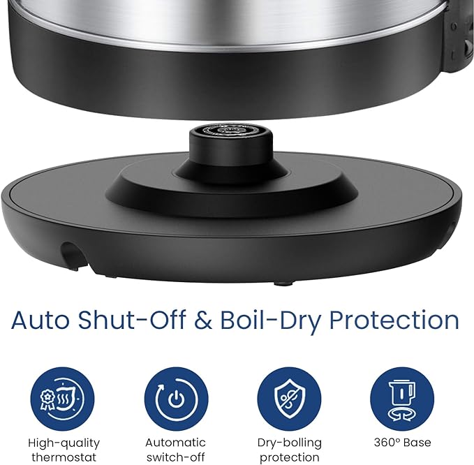 COMFEE' 1.7L Stainless Steel Electric Tea Kettle, BPA-Free Hot Water Kettle Electric with LED Light, Auto Shut-Off and Boil-Dry Protection, 1500W Fast Boil Electric Kettle
